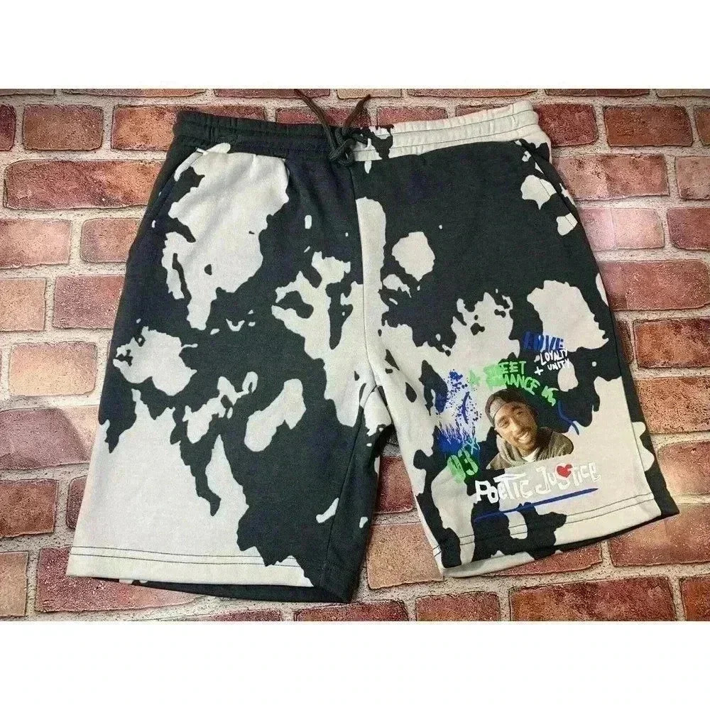 New Mens 2Pac Fleece Shorts sz Medium by Chemistry NWT Gray/White